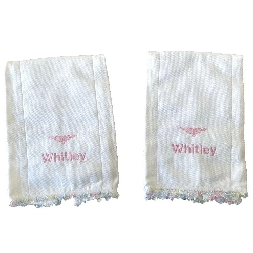 Baby Girl Decorated Burp Cloths Name WHITLEY Lot of 2